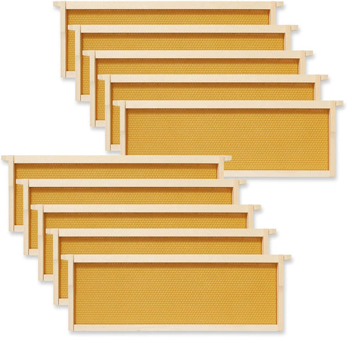 Honey Keeper 10 Assembled Beehive Frames with Waxed Natural Foundations for Beekeeping,