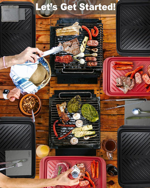 Grilling Prep and Serve Trays, Set of 2 BBQ Trays for Raw and Cooked Food, Melamine Serving Trays in Black and Red