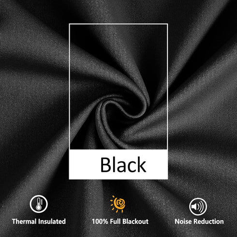 Treatmentex Black Pom Pom Blackout Curtains Set, 45" Half Window Drapes for Small Basement Laundry, 2 Panels Rod Pocket