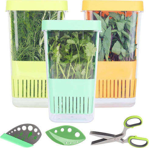 LUVCOSY Herb Keeper Set: 3 Pack Herb Saver+1 Pack Herb Scissors+2 Pack