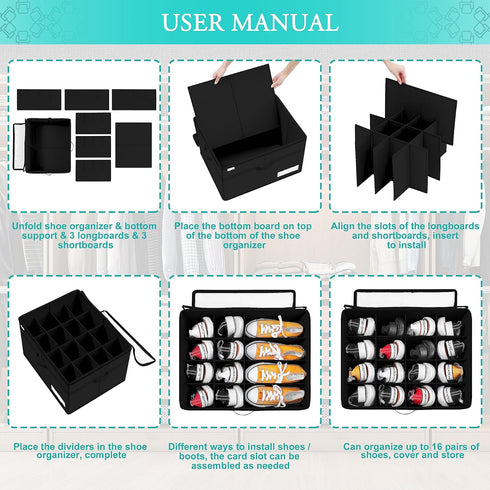 16 Closet, Luvhomee Shoe Storage Organizer, Fits Pairs, Large Shoe Organizer Box for Clear Foldable Shoes Containers