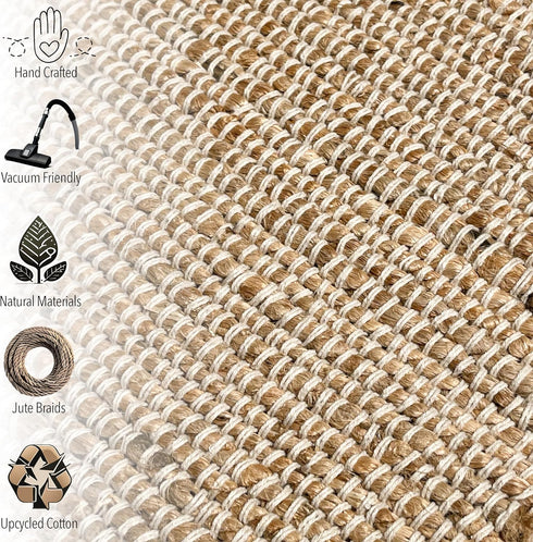 Chardin Home Jute Rugs Collection - 2x3 Feet Jute Braids Rug, Boho Rustic Natural Jute/Ivory Hand Woven Throw Rug for