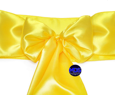 MDS Satin Chair Sashes Pack of 50 PCS, Charmeuse Sateen Dining Chair Bows, Yellow, 7 x 108 Inch for Wedding Party
