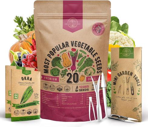 20 Vegetable Seeds Variety Pack - 12,465+ Non-GMO Heirloom Seeds for Planting