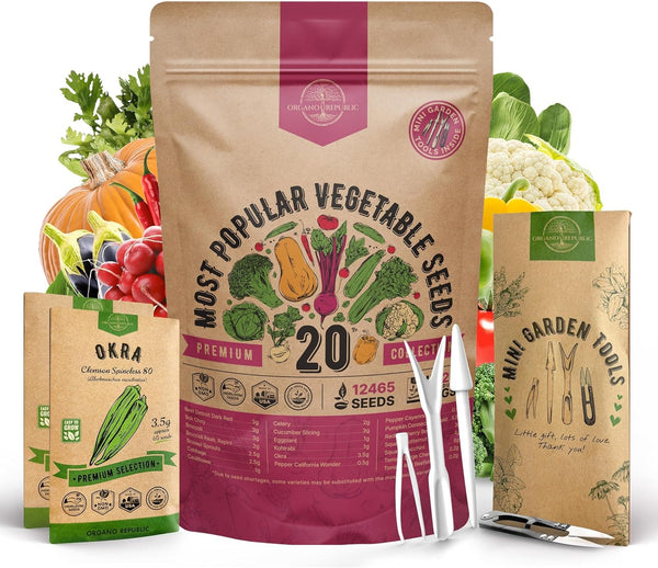 20 Vegetable Seeds Variety Pack - 12,465+ Non-GMO Heirloom Seeds for Planting