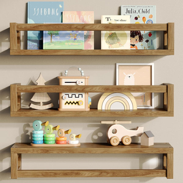 TidyCorner Upgraded Thick Floating Shelves, Solid Wood Bookshelf for Wall, Floating Book