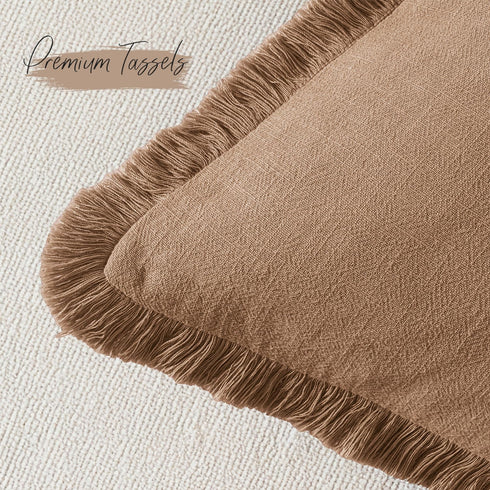 Chair,12x20 Inch Set 2,Brown Woaboy Decorative Linen Fringe Throw Pillow Covers Boho Farmhouse Soft Lumbar Cushion