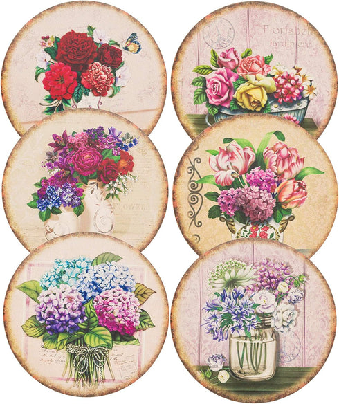 Regal Robin Set 4 Inch Set 6 Absorbent Ceramic Rustic Coasters for Drinks Drink Coaster - Cute Novelty Coasters