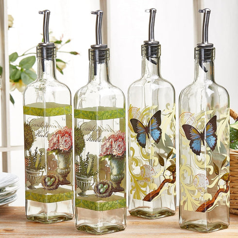 CEDAR HOME 17oz Olive Oil Bottle Set, Glass Dispenser with Stainless Steel Leak Proof Pourer Spout for Cooking or Salad