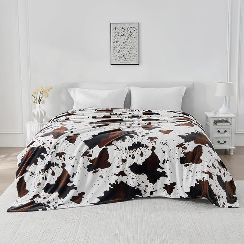 300 9090 inch Bnuitland Cow Printed Fleece Flannel Throw Blanket, GSM Double Sided Fuzzy Fluffy Blanket for Bed Sofa