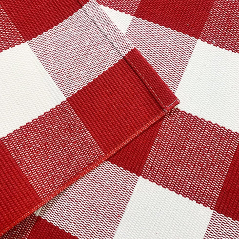USTIDE Cotton Buffalo Plaid Rug, Red & White Check, 23.6"X51", Hand-Woven Indoor/Outdoor Washable Carpet