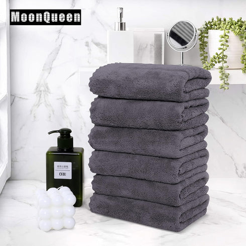 6 Pack 16 28 inches MOONQUEEN Premium Hand Towels - Quick Drying - Microfiber Coral Velvet Highly Absorbent Towels