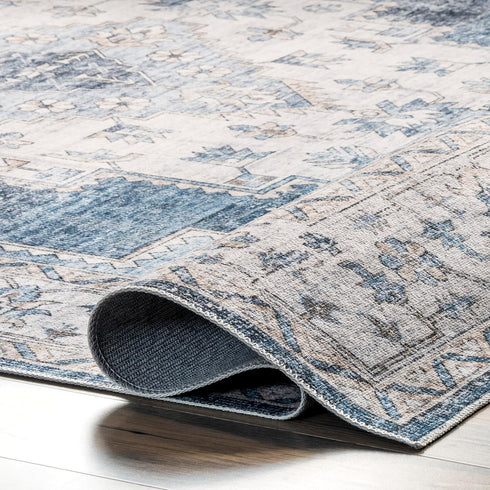 nuLOOM 2' x 3' Dania Machine Washable Medallion Accent Rug, Navy, Rectangular, 0.1" Thick