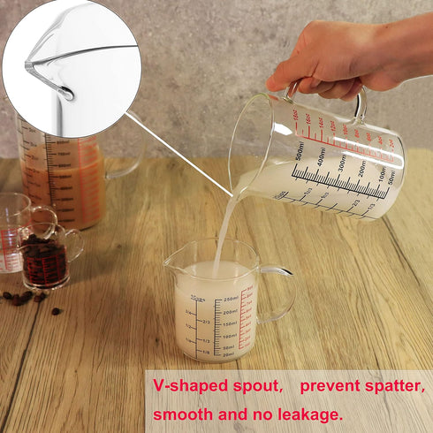 Glass Measuring Cup - High Borosilicate Glass with Insulated Handle and V-Shaped Spout - 500 ML (16 Oz, 2 Cup)