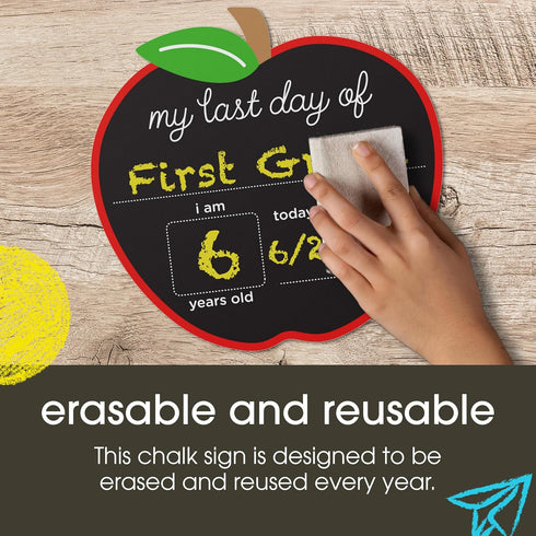Pearhead First and Last Day of School Chalkboard, Reusable Double-Sided Fill-In Board with Yellow Chalk