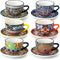 vancasso 8 oz Cappuccino Cups with Saucers Set of 6, Bohemian Ceramic