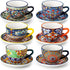 vancasso 8 oz Cappuccino Cups with Saucers Set of 6, Bohemian Ceramic