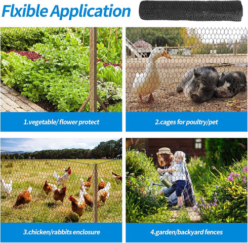DOLEMODUO 12'' 150' 19 1 inch x Black Chicken Wire Mesh Fence, Gauge Galvanized Poultry Netting and Garden Mesh Fence