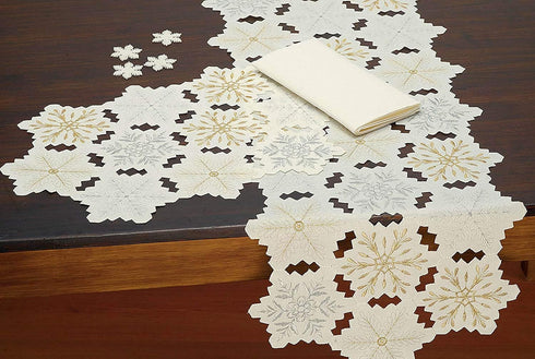 DII Embroidered Holiday Table Décor Collection, Christmas Kitchen Snowflakes Placemat Set, 4 Piece