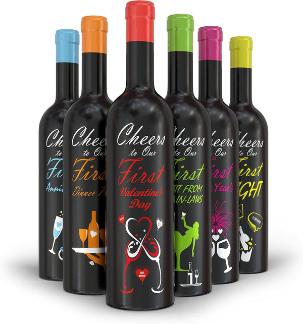 First Year of Marriage Milestones Wine Bottle Covers, Pack of 6 Unique Wedding Gift Covers