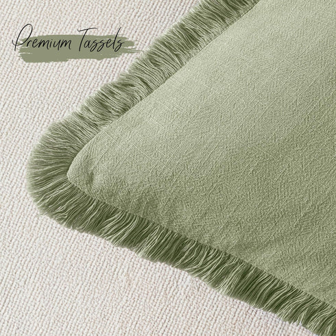 Chair,18x18 Inch Set 2,Sage Woaboy Decorative Linen Fringe Throw Pillow Covers Boho Farmhouse Soft Cushion Covers