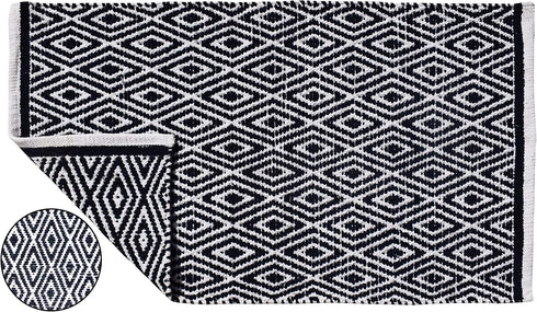 Ramanta Home 100% Cotton Diamond Rug, 21x34 Hand Woven Reversible Washable Rug - Navy, for Bathroom, Entry, Living Room