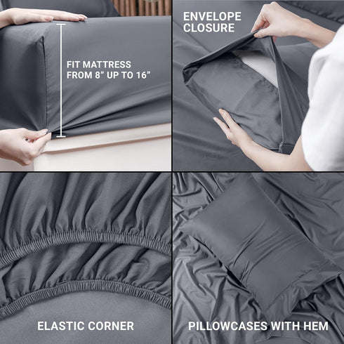 Utopia Bedding Twin Sheet Set, 3 Piece, Soft Microfiber, Grey, Includes 1 Fitted Sheet, 1 Flat Sheet, 1 Pillowcase