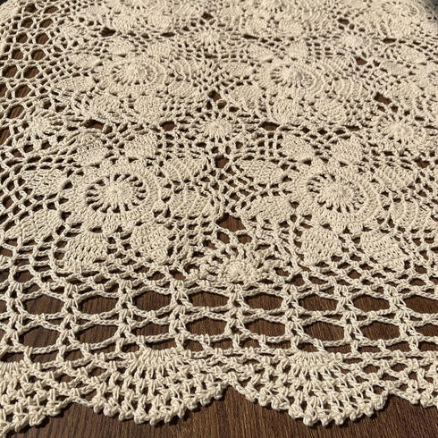 Hsvanyr 39inches Beige Tablecloth, Handmade Crochet Cotton Square Coffee Table Cover