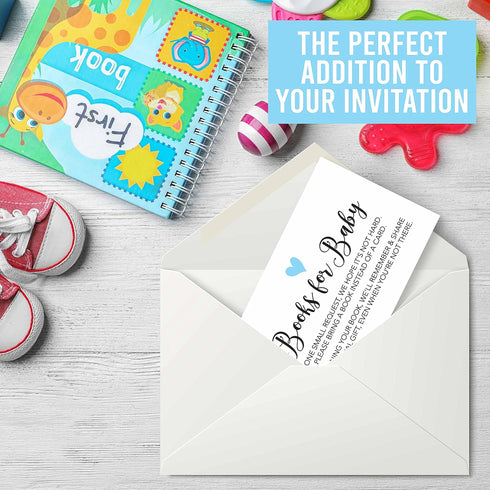 Hadley Designs 25 Books for Baby Shower Request Cards - Blue Baby Shower Invitation Inserts