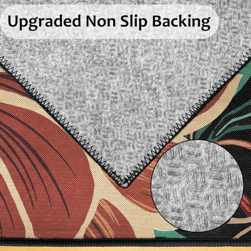 3x5 Tyrot Vintage Black Boho Floral Washable Area Rug Linen-Look Ultra-Thin Low Pile Botanical Rugs Non-Slip Indoor Rug