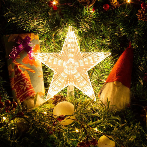 Warm White Light Christmas Tree Topper Star, 8.7 Inch Decor for General Size Xmas Tree Holiday