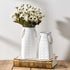 7 inch Vaseking Elegant White Petite Vase, Ceramic Modern Minimalism Geometric Texture Purse Vase with Hanging Rope