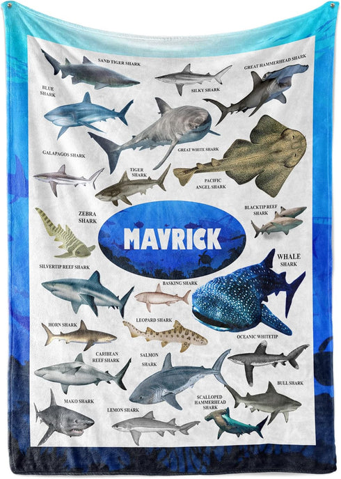60x80) Personalized Shark Blanket for Kids - Ships Next Day and Made in USA - Soft Fleece Throw Bed, Cute Room Decor