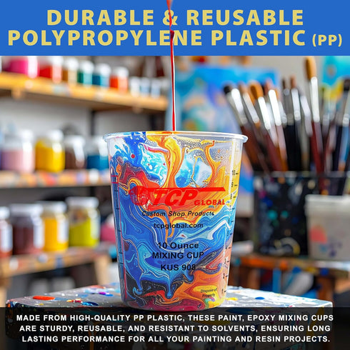 Custom Shop Paint Mixing Cups 10-Ounce (12 Pack) - Plastic Measuring Cups for Liquids, Automotive Painting, Epoxy