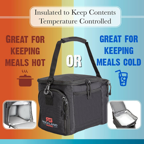 Rockland Guard Insulated Lunch Bag for Men - Black Lunch Box with Compartments for Meal Prep, Bottles, Snacks