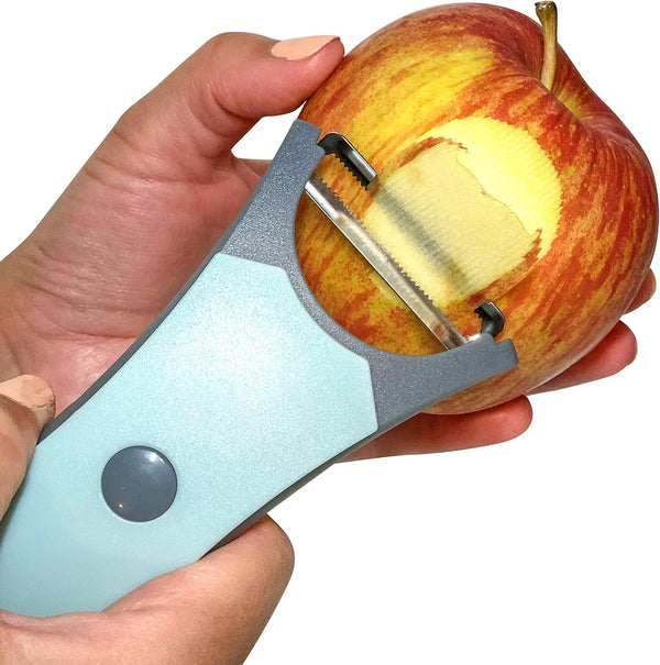2-in-1 Rotating Peeler with Straight and Serrated Stainless Steel Blades (Light Blue)