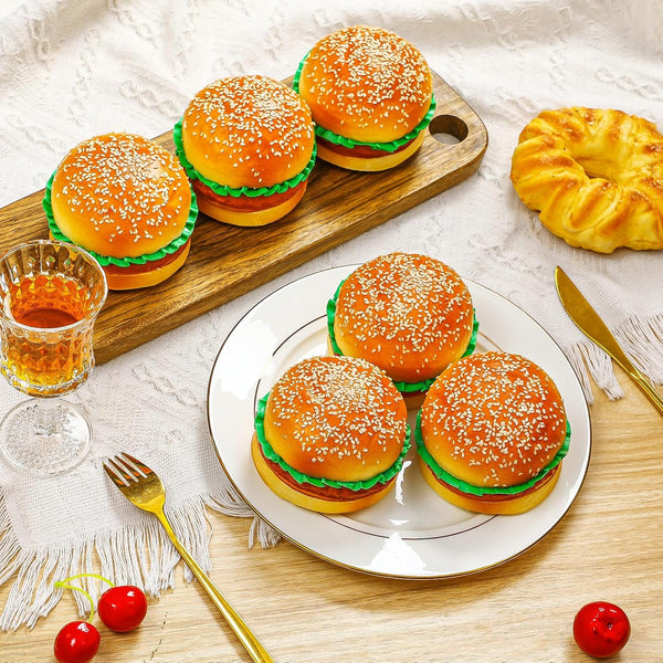 CroBlissful 6 Pcs Artificial Hamburgers Realistic Fake Food Bread Model Photography Prop
