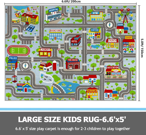 Decor,6.6'x5' Capslpad Sky Blue Car Road Kid Rug Carpet Playmat for Playoom Traffic Road Kids Play Mat for Toddler Non