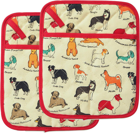 Pot Holders Set of 2 - Heat Resistant 480? Kitchen Cotton with Dog Flower Print for Home Cooking & Baking