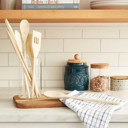 7 Piece Organic Wood Utensil Set, Eco-friendly Spatula and Spoons, Safe Kitchen Cooking Tools