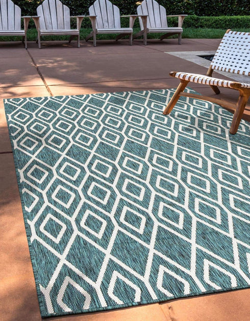 Jill Zarin Outdoor Collection Area Rug, Turks and Caicos (2' 2" x 3' Rectangle Teal/Ivory)