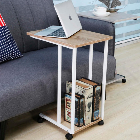 Compact Oak/Wht C Table for Sofa - Ideal Snack & Laptop Stand for Small Spaces