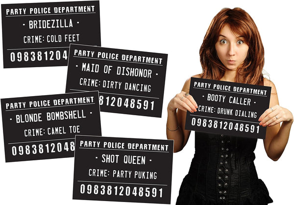 20 Funny Mugshot Signs - Selfie Photo Booth Prop Party Supplies for Bachelorette, Bridal Shower, Girls Night, Birthday,
