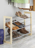3 Whitmor Tier Expandable Shoe Rack -Stackable - Natural Wood and Chrome