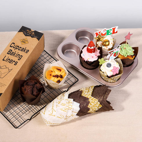 Nordic Paper 200pcs Tulip Cupcake Liners for Baking, Standard Size Muffin Liners with Fancy Designs