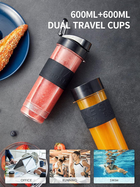 Personal Blender with 2 x 20oz Travel Bottle, Portable Smoothie Blender and Coffee Grinder, 500W Single Serve