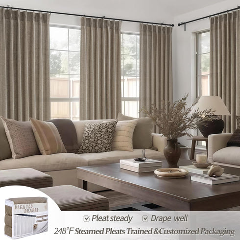 45 Inch 2 Set, Pinch 40 45 Inches Extra Short Dark Flax Light Filtering Kitchen Curtains Panels Memory Trained Pleated