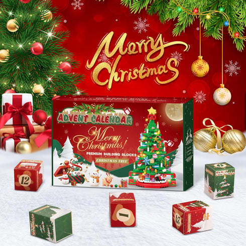 Advent Calendar 2024 Christmas Tree Building Set, 24 Boxes Christmas Countdown Calendar with Warm Light for Adults