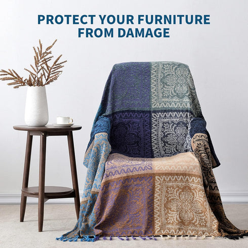Edcooy Purple(60"*75") Boho Chair Cover Colorful Chenille Tassels Hippie Throw Blanket for Couch Bed Sofa Recliner