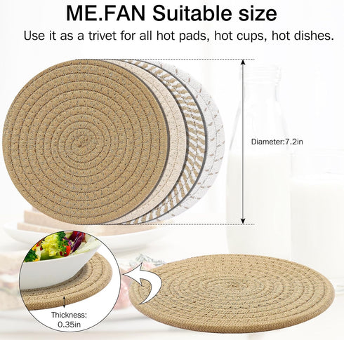 ME.FAN Trivets/Potholders 4 Set Cotton Thread Weave Trivets for for Hot Pots and Pans - Large Coasters/Hot Pads/Hot Mats to Protect Desktop & Countertop - 7 Inch - Mix 2 by ME.FAN